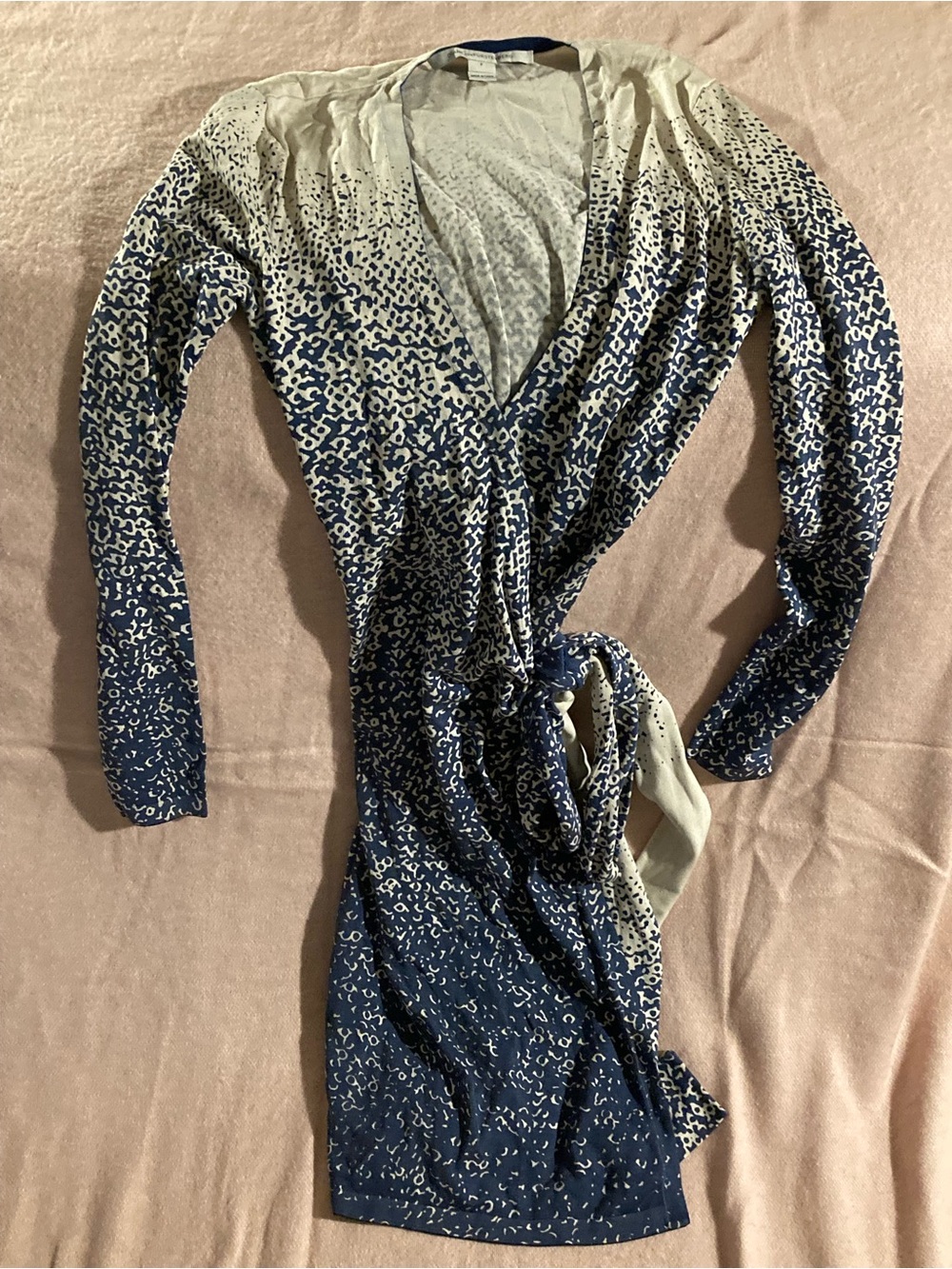 Diane Von Furstenberg Navy and White Long-Sleeve Wrap Dress